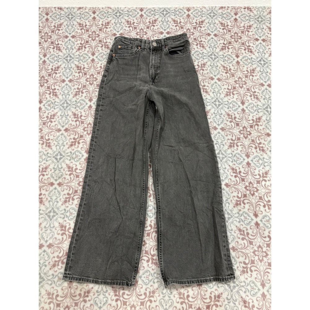 HM Womens High Waisted Wide Leg Jeans Washed Gray Denim Size 2 US 34 EUR